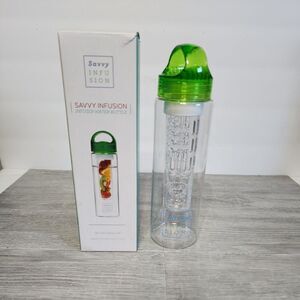 Savvy Infusion Fruit Infuser Tritan Water‎ Bottle 24oz Green Flip Top Cap